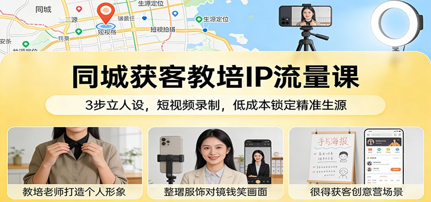 同城获客教培IP流量课：3步立人设，短视频录制，低成本锁定精准生源-大伟资源网