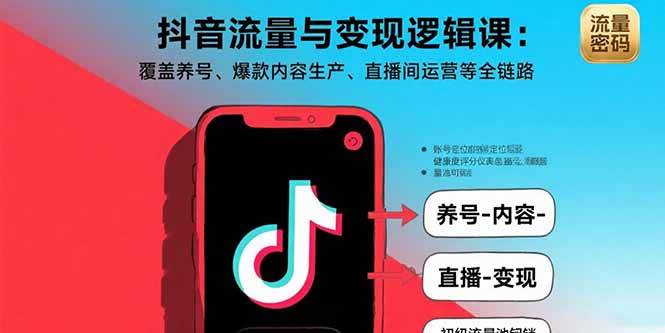 （15824期）抖音流量与变现逻辑课：覆盖养号、爆款内容生产、直播间运营等全链路-大伟资源网