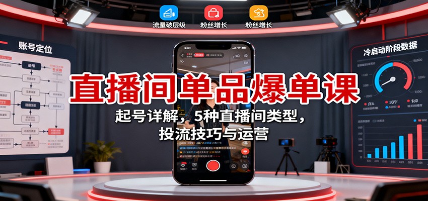 直播间单品爆单课：起号详解，5种直播间类型，投流技巧与运营-大伟资源网