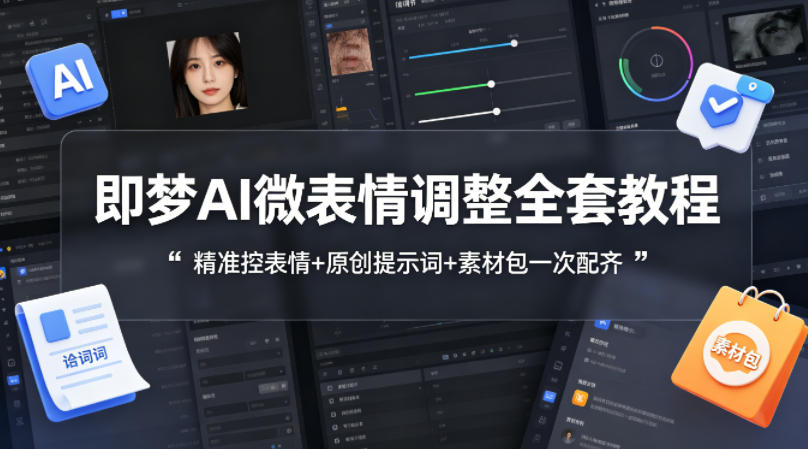 即梦AI微表情调整全套教程，精准控表情+原创提示词+素材包一次配齐-大伟资源网