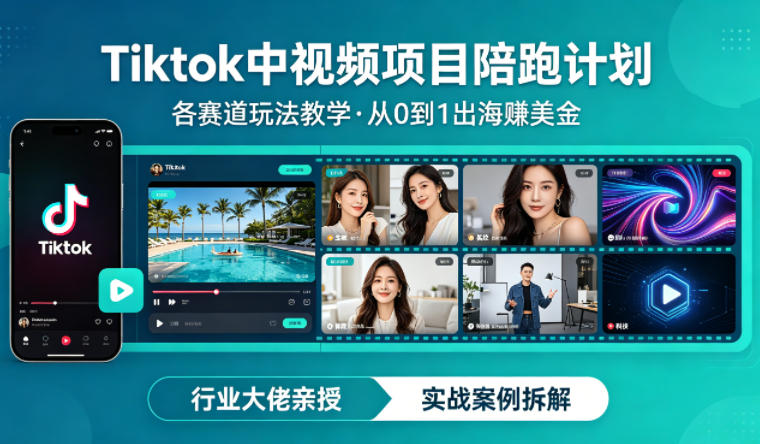 某大佬的Tiktok中视频项目陪跑，涵盖TK各个赛道玩法教学，从0到1出海賺美金-大伟资源网