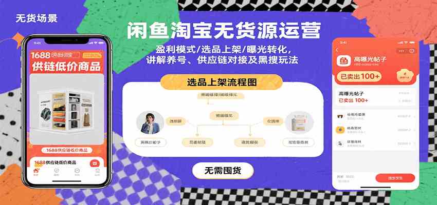 闲鱼淘宝无货源运营：盈利模式/选品上架/曝光转化，讲解养号、供应链对接及黑搜玩法-大伟资源网