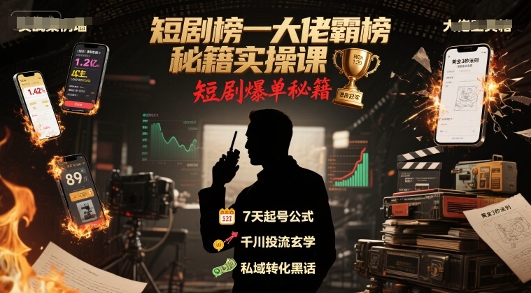 短剧榜一大佬霸榜秘籍实操课，短剧爆单秘籍-大伟资源网