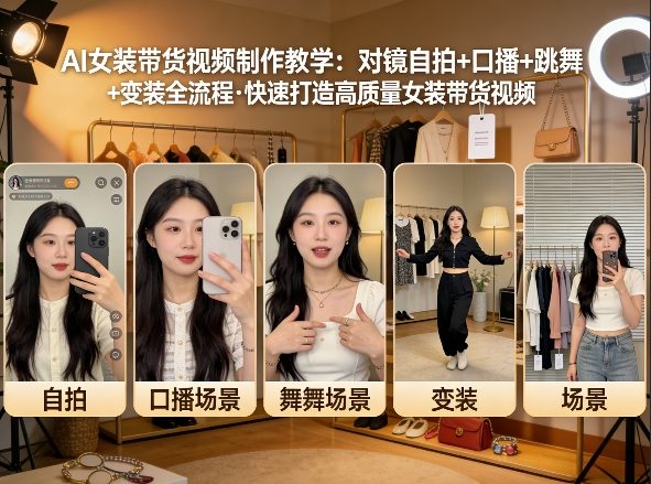 AI女装带货视频制作教学，对镜自拍、口播、跳舞、变装全流程，快速打造高质量女装带货视频-大伟资源网