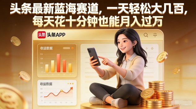 头条最新蓝海赛道，一天轻松大几张，每天花十分钟也能月入过1W【揭秘】-大伟资源网
