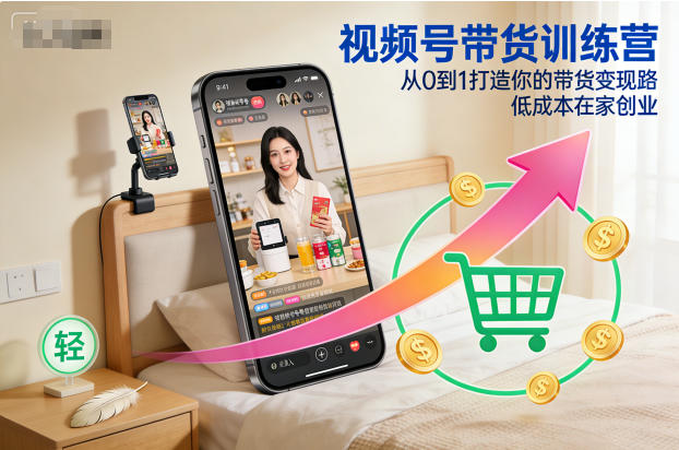 视频号带货训练营，从0到1打造你的带货变现路，低成本在家创业-大伟资源网