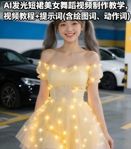 AI发光短裙美女舞蹈视频制作教学，视频教程+提示词(含绘图词、动作词)-大伟资源网