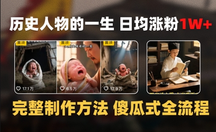 历史人物的一生 日均涨粉1W+，完整制作方法 傻瓜式全流程-大伟资源网