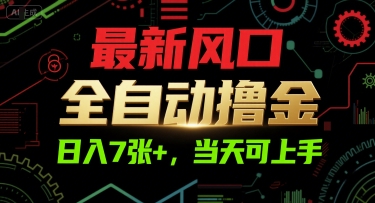 最新风口，全自动撸金，日入7张+，当天可上手【揭秘】-大伟资源网