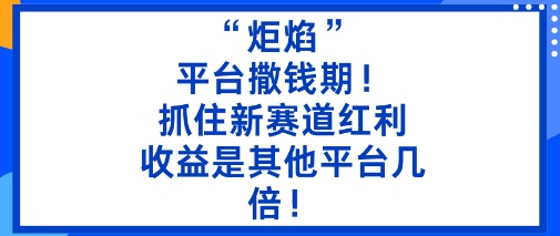 “炬焰”：平台撒钱期！抓住新赛道红利，5分钟二创内容，收益是其他平台几倍！-大伟资源网