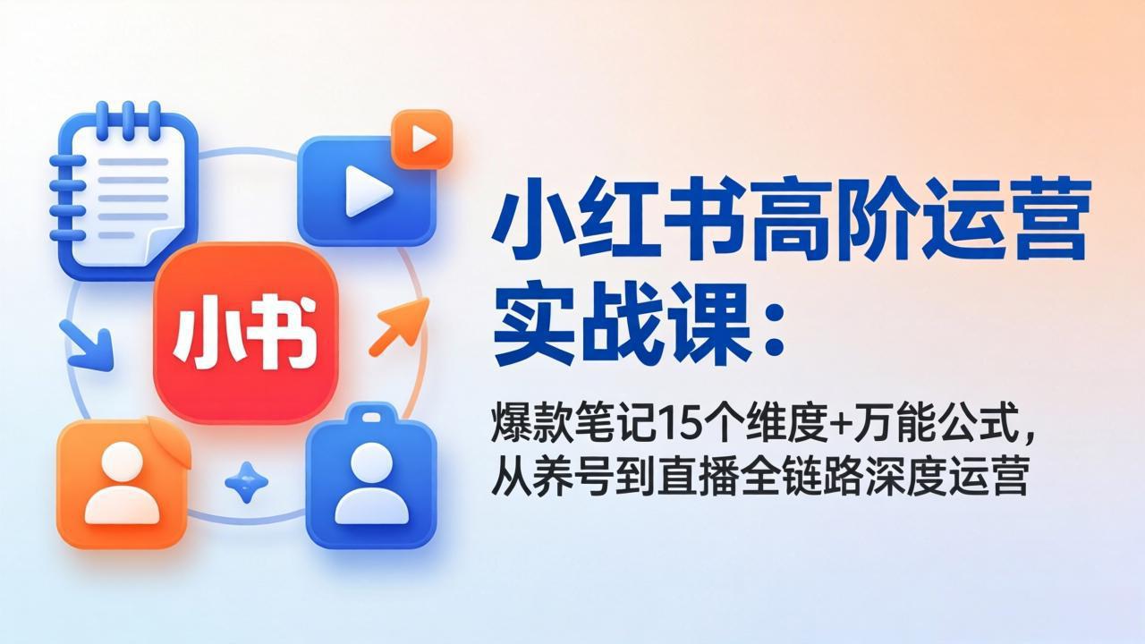 小红书高阶运营实战课：爆款笔记15个维度+万能公式，从养号到直播全链路深度运营-大伟资源网