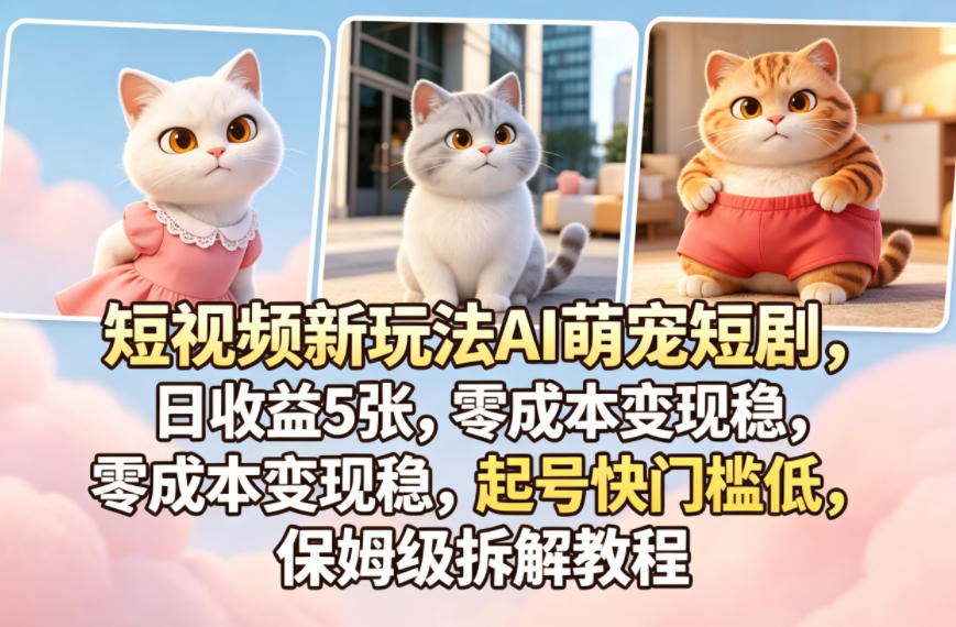 短视频新玩法AI萌宠短剧，日收益5张，零成本变现稳，起号快门槛低，保姆级拆解教程-大伟资源网