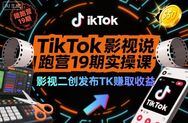 TikTok影视解说陪跑营19期实操课，影视二创发布TK賺取收益，万播收益50美金(更新)-大伟资源网