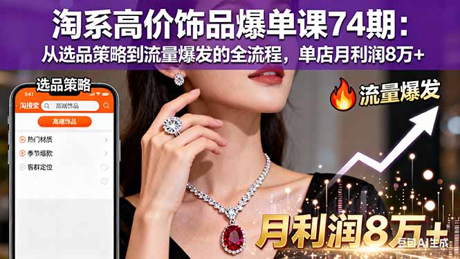 淘系高价饰品爆单课74期：从选品策略到流量爆发的全流程，单店月利润8万+-大伟资源网