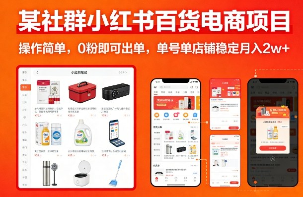 某社群小红书百货电商项目，操作简单，0粉即可出单，单号单店铺稳定月入2w+-大伟资源网