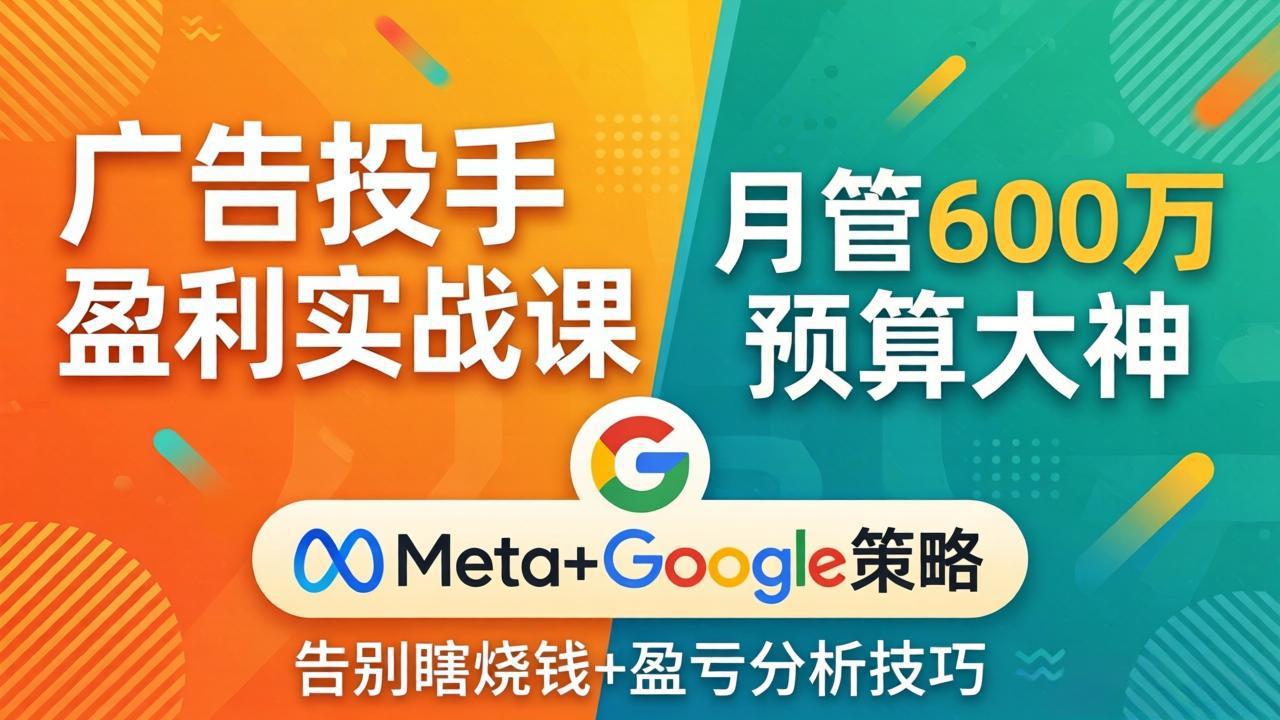 广告投手盈利实战课：月管600万预算大神，带你告别瞎烧钱，Meta+Google策略+盈亏分析-大伟资源网