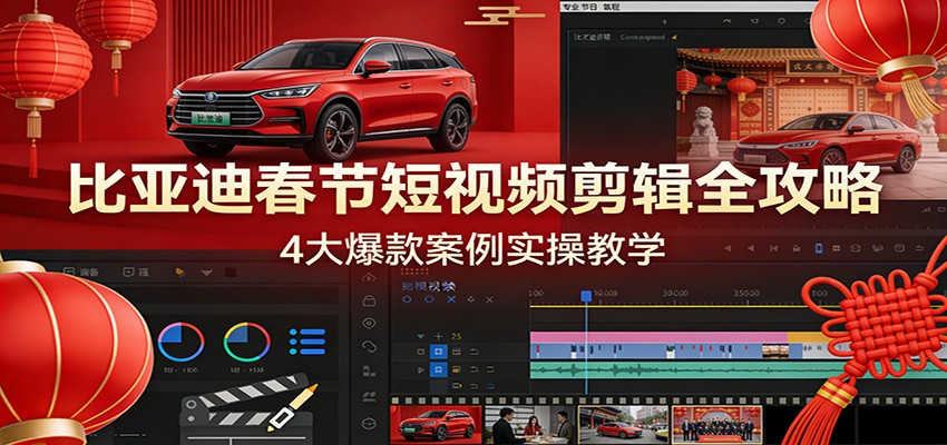 比亚迪春节短视频剪辑全攻略，4大爆款案例实操教学-大伟资源网