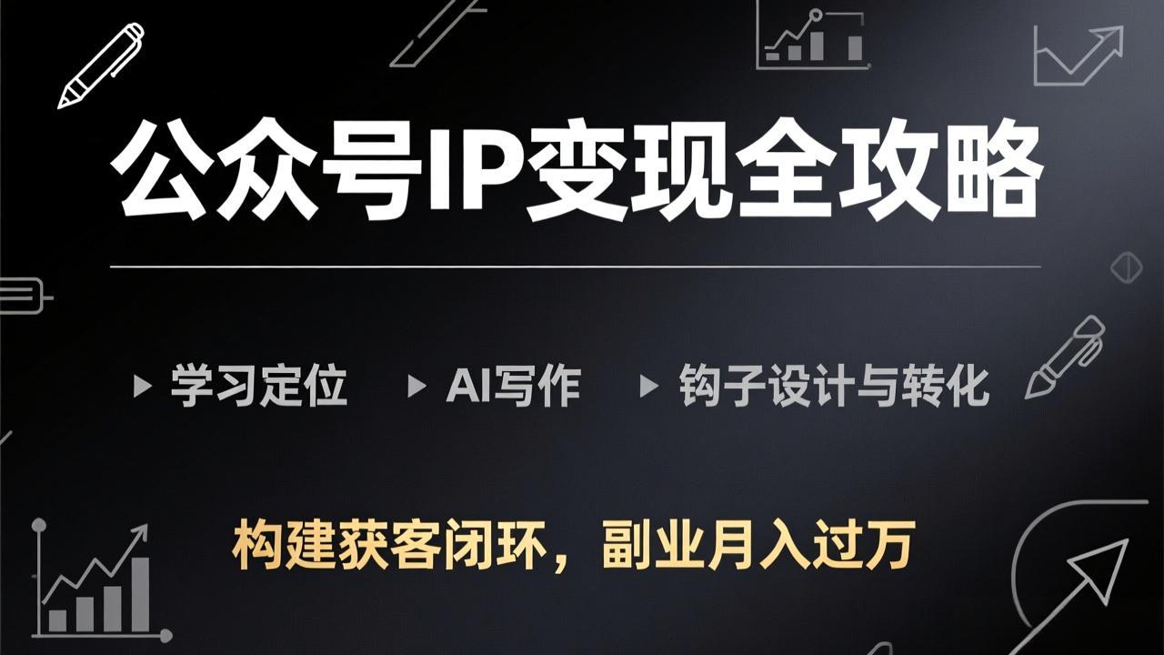 公众号IP变现全攻略-更新，学习定位、AI写作、钩子设计与转化，构建获客闭环，副业月入过万-大伟资源网