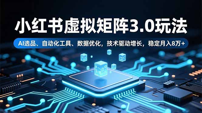 小红书虚拟矩阵3.0玩法，AI选品、自动化工具、数据优化，技术驱动增长，稳定月入8万+-大伟资源网