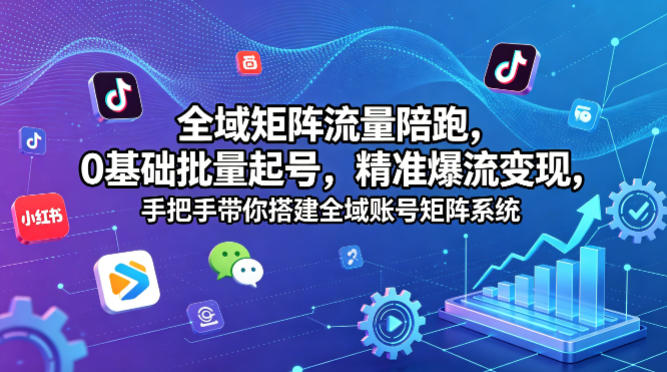 全域矩阵流量陪跑，0基础批量起号，精准爆流变现，手把手带你搭建全域账号矩阵系统-大伟资源网