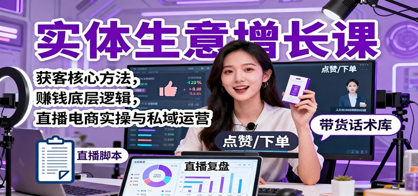实体生意增长课：获客核心方法，赚钱底层逻辑，直播电商实操与私域运营-大伟资源网