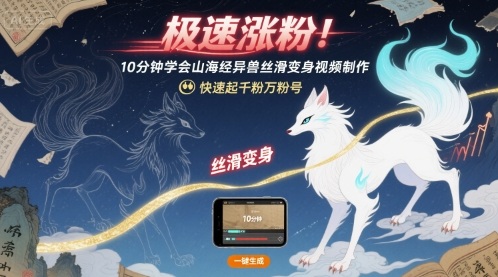极速涨粉！10分钟学会山海经异兽丝滑变身视频制作，快速起千粉万粉号-大伟资源网