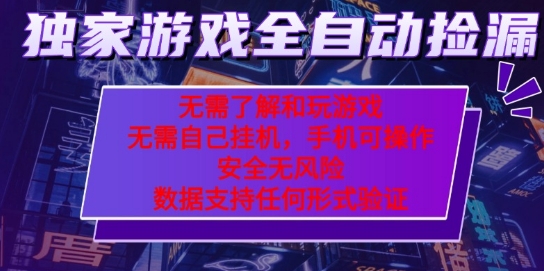 游戏全自动捡漏项目，最新独家玩法，每天操作几十分钟，无任何难度，当天见收益【揭秘】-大伟资源网