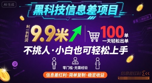 黑科技信息差项目，一单利润9.9米，一天简简单单出100单，不挑人，小白也可轻松上手【揭秘】-大伟资源网