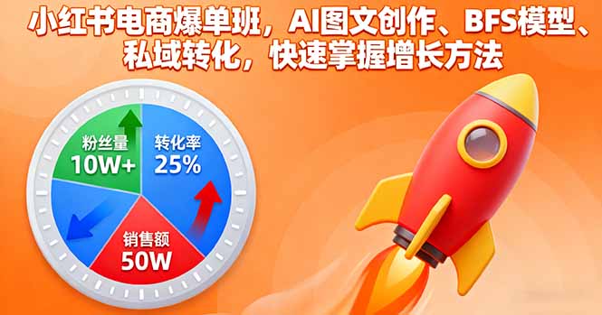 小红书电商爆单班，AI图文创作、BFS模型、私域转化，快速掌握增长方法-大伟资源网
