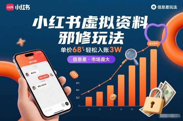 小红书虚拟资料邪修玩法，单价68，轻松入账3W，信息差玩法，市场庞大-大伟资源网