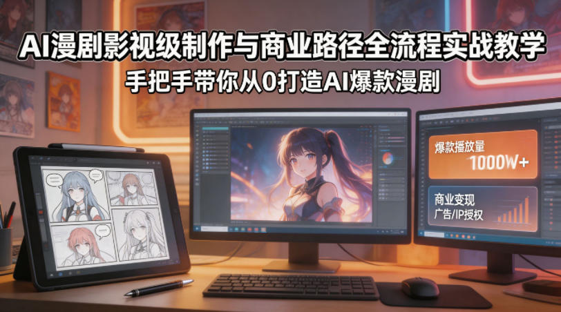 AI漫剧影视级制作与商业路径全流程实战教学，手带你从0打造AI爆款漫剧-大伟资源网