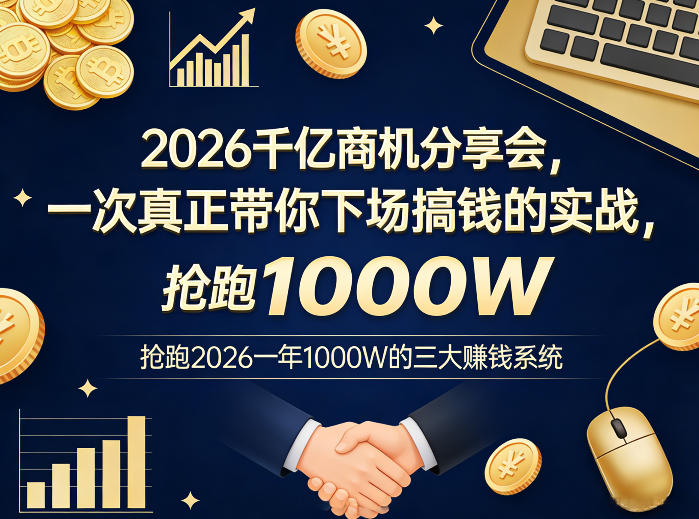 2026千亿商机分享会，一次真正带你下场搞钱的实战，抢跑2026一年1000W的三大賺钱系统-大伟资源网