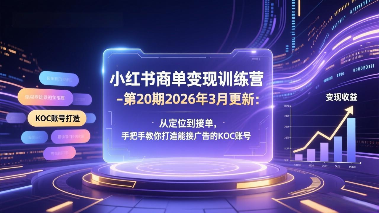 小红书商单变现训练营-第20期26年3月更新：从定位到接单，手把手教你打造能接广告的KOC账号-大伟资源网