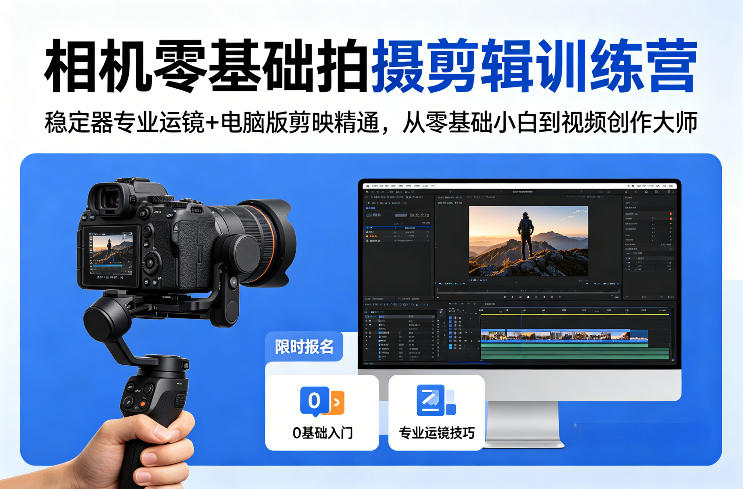 相机零基础拍摄剪辑训练营：稳定器专业运镜+电脑版剪映精通，从零基础小白到视频创作大师-大伟资源网