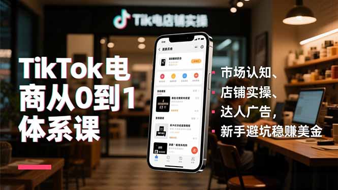 TikTok电商从0到1体系课，市场认知、店铺实操、达人广告，新手避坑稳赚美金-大伟资源网