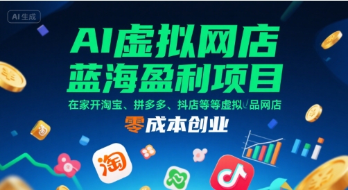 AI虚拟网店蓝海盈利项目，在家开淘宝、拼多多、抖店等虚拟品网店，零成本创业-大伟资源网