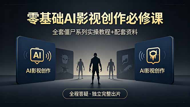 零基础AI影视创作必修课，全套僵尸系列实操教程加配套资料，全程答疑带你独立完整出片-大伟资源网