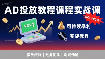 AD投放教程课程实战课，实现广告ROI300%+可持续暴利-大伟资源网