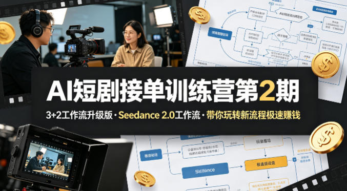 AI短剧接单训练营第2期，3+2工作流升级版，Seedance 2.0工作流，带你玩转新流程极速賺钱-大伟资源网