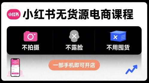 小红书无货源电商课程，不拍摄不露脸不用囤货，一部手机即可开店-大伟资源网