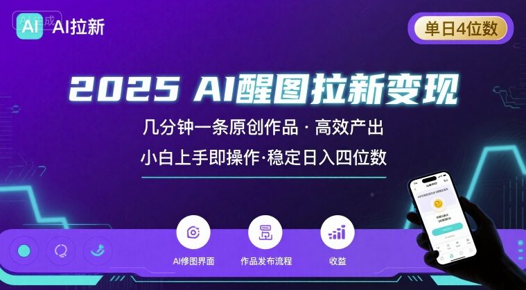 2025最强AI醒图拉新，几分钟一条原创作品，单日收入4位数，小白也能上手操作-大伟资源网