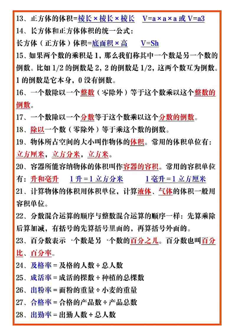 五年级下数学必考重点公式（开学必背）《人教版》-大伟资源网