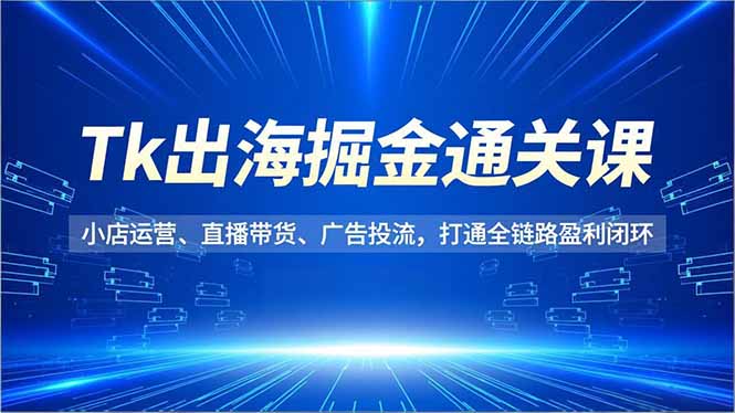 Tk出海掘金通关课，小店运营、直播带货、广告投流，打通全链路盈利闭环-大伟资源网