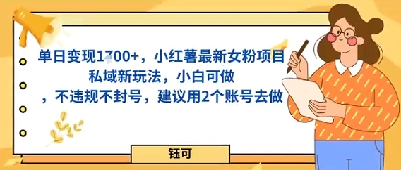 单日变现多张，小红薯最新女粉项目私域新玩法，小白可做，不违规不封号，建议用2个账号去做-大伟资源网