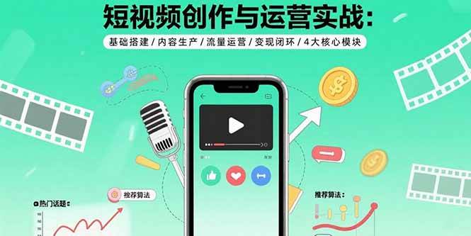 （15819期）短视频创作与运营实战：基础搭建/内容生产/流量运营/变现闭环/4大核心模块-大伟资源网