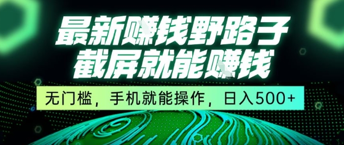 最新野路子截屏就能挣钱，无门槛，手机就能操作，日入5张【揭秘】-大伟资源网