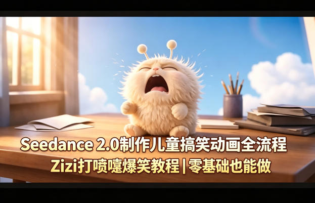 Seedance 2.0制作儿童搞笑动画全流程Zizi打喷嚏爆笑教程｜零基础也能做-大伟资源网