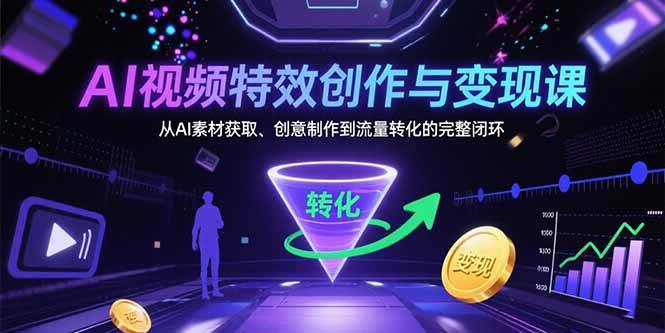（15587期）AI视频特效创作与变现课：从AI素材获取、创意制作到流量转化的完整闭环-大伟资源网