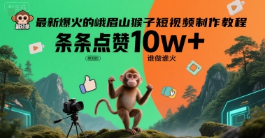 最新爆火的峨眉山猴子短视频制作教程，条条点赞10w+，谁做谁火【教程+提示词】-大伟资源网