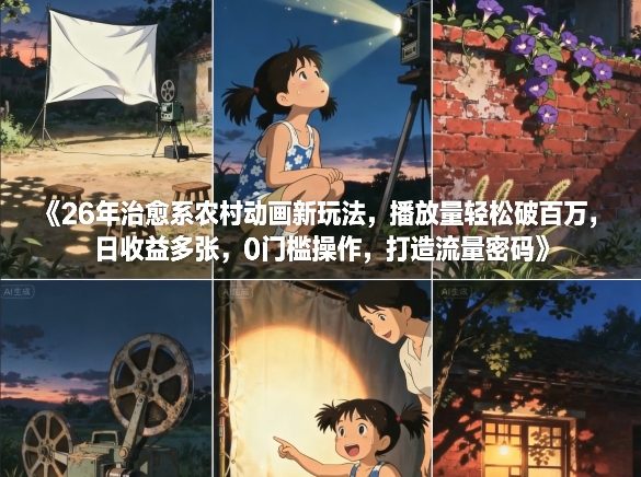 26年治愈系农村动画新玩法，播放量轻松破百万，日收益多张，0门槛操作，打造流量密码-大伟资源网